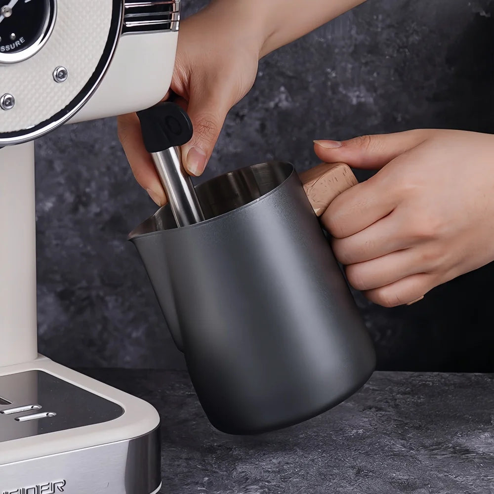Milk frothing with wood handle