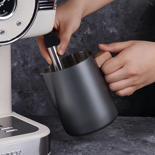 Milk frothing with wood handle